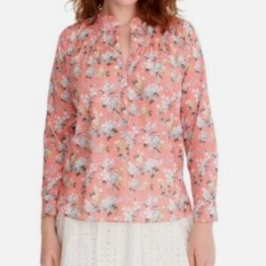 J. Crew Shirt Women's Size 4 Liberty Josephine Coral Floral Ruffle Popover